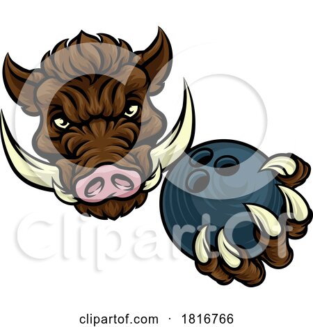 Boar Wild Hog Razorback Warthog Pig Bowling Mascot by AtStockIllustration