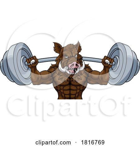 Boar Razorback Hog Weight Lifting Gym Mascot by AtStockIllustration