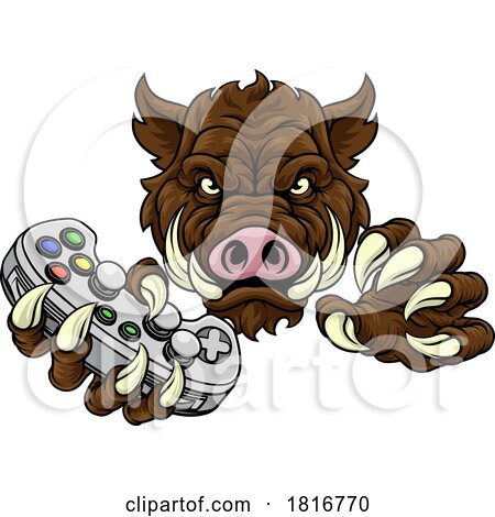 Boar Wild Hog Razorback Warthog Pig Gaming Mascot by AtStockIllustration