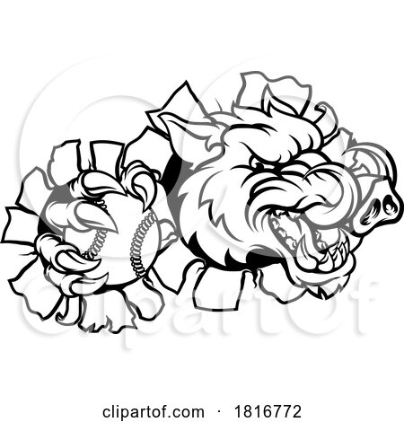 Boar Wild Hog Razorback Warthog Baseball Mascot by AtStockIllustration