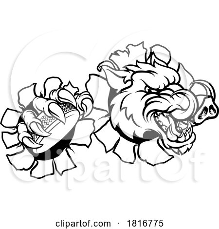 Boar Wild Hog Razorback Warthog Pig Hockey Mascot by AtStockIllustration