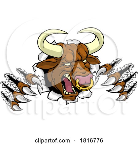 Bull Minotaur Longhorn Monster Cow Mascot Cartoon by AtStockIllustration