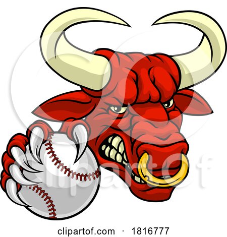 Bull Minotaur Longhorn Cow Baseball Mascot Cartoon by AtStockIllustration