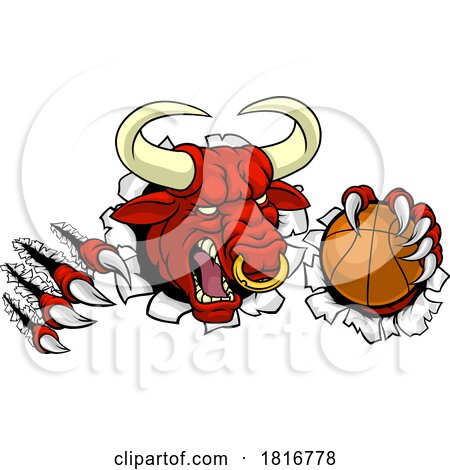 Bull Minotaur Longhorn Cow Basketball Mascot by AtStockIllustration