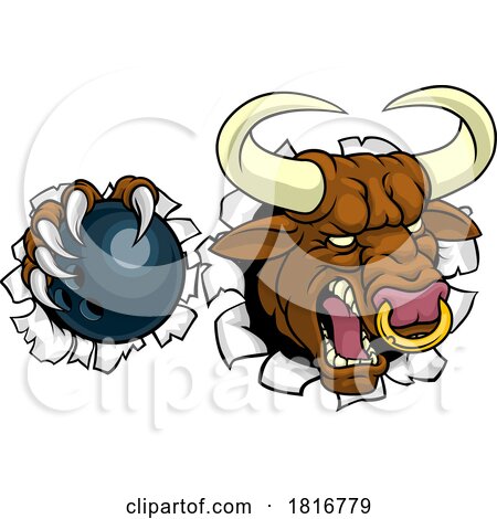 Bull Minotaur Longhorn Cow Bowling Mascot Cartoon by AtStockIllustration