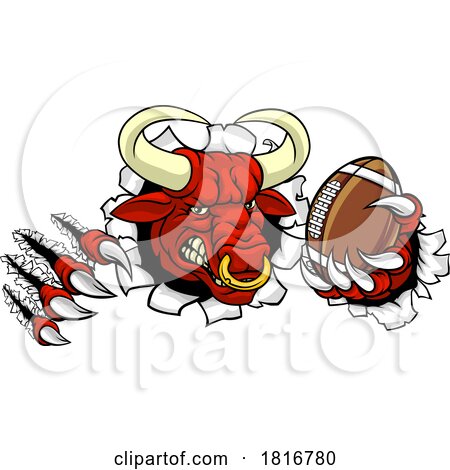 Bull Minotaur Longhorn Cow Football Mascot Cartoon by AtStockIllustration