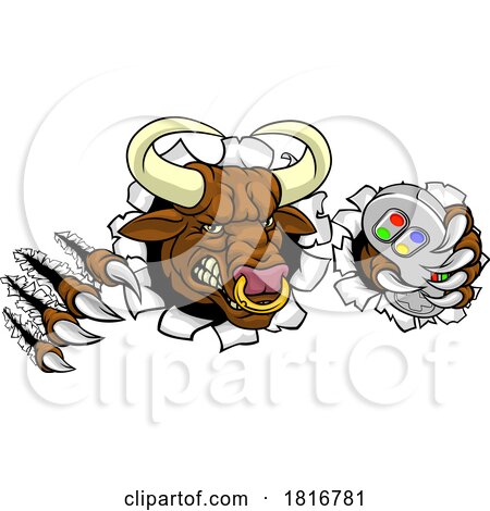 Bull Minotaur Longhorn Cow Gamer Mascot Cartoon by AtStockIllustration