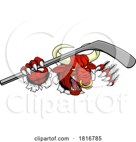 Bull Minotaur Longhorn Cow Ice Hockey Mascot by AtStockIllustration