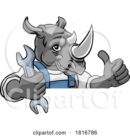 Rhino Plumber or Mechanic Holding Spanner by AtStockIllustration