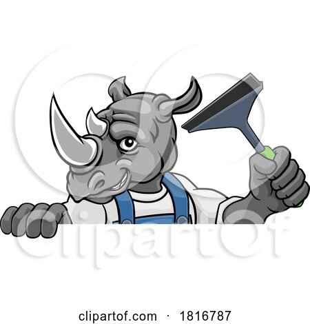 Rhino Car or Window Cleaner Holding Squeegee by AtStockIllustration