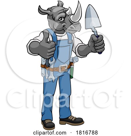 Rhino Bricklayer Builder Holding Trowel Tool by AtStockIllustration