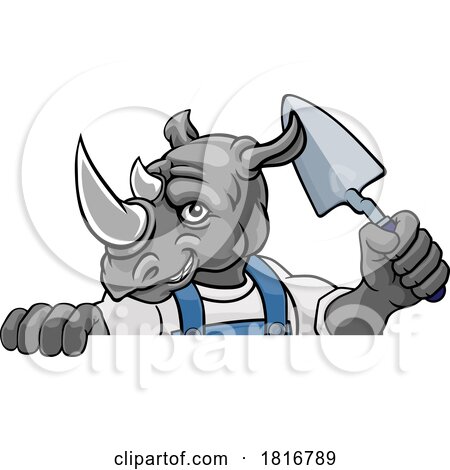 Rhino Bricklayer Builder Holding Trowel Tool by AtStockIllustration