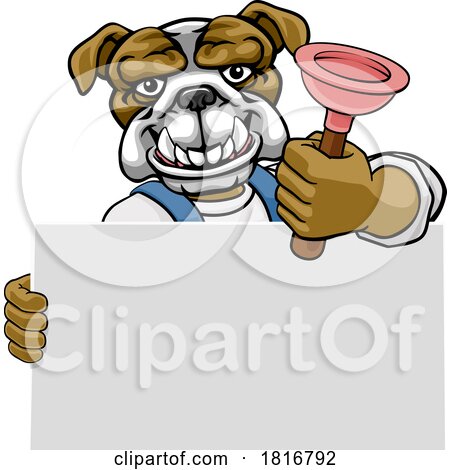 Plumber Bulldog Plunger Cartoon Plumbing Mascot by AtStockIllustration