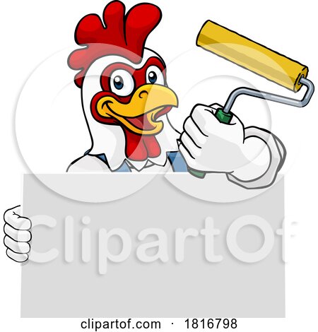 Rooster Painter Decorator Paint Roller Mascot by AtStockIllustration