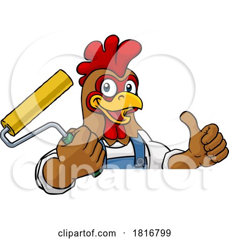 Chicken Painter Decorator Paint Roller Mascot by AtStockIllustration