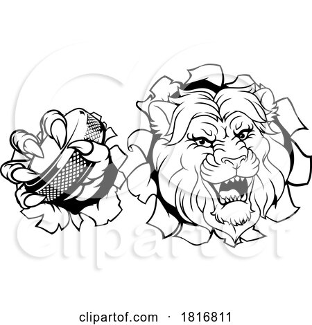 Lion Ice Hockey Team Sports Animal Cartoon Mascot by AtStockIllustration