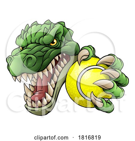 Crocodile Dinosaur Alligator Tennis Sports Mascot by AtStockIllustration