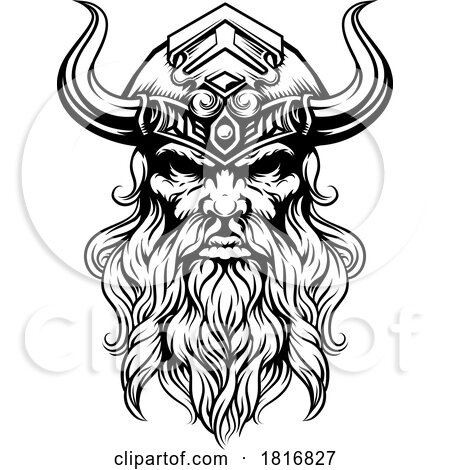 Viking Warrior Man Strong Mascot Face in Helmet by AtStockIllustration