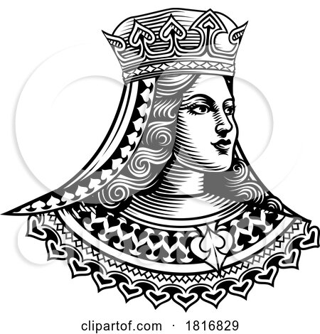 Queen Medieval Woman Head Face Vintage Woodcut by AtStockIllustration