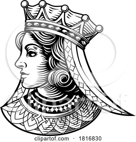 Queen Medieval Woman Head Face Vintage Woodcut by AtStockIllustration