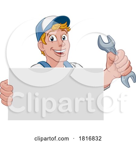 Mechanic Plumber Cartoon Wrench Spanner Handyman by AtStockIllustration