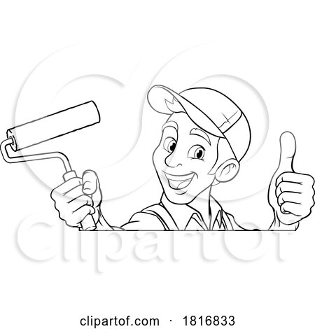 Painter Decorator Paint Roller Cartoon Handy Man by AtStockIllustration