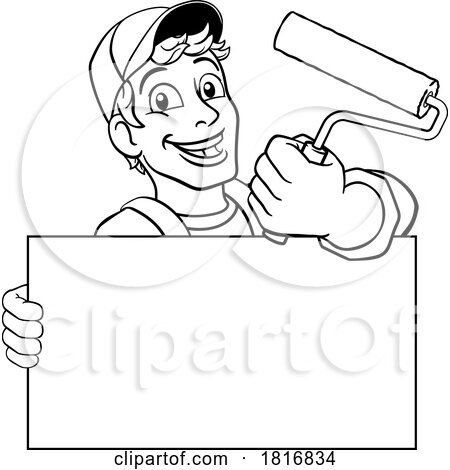 Painter Decorator Paint Roller Cartoon Handy Man by AtStockIllustration