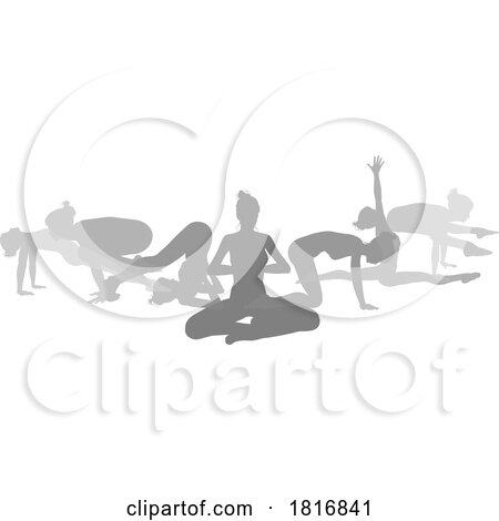 Yoga Pilates Poses Women Silhouettes Concept by AtStockIllustration