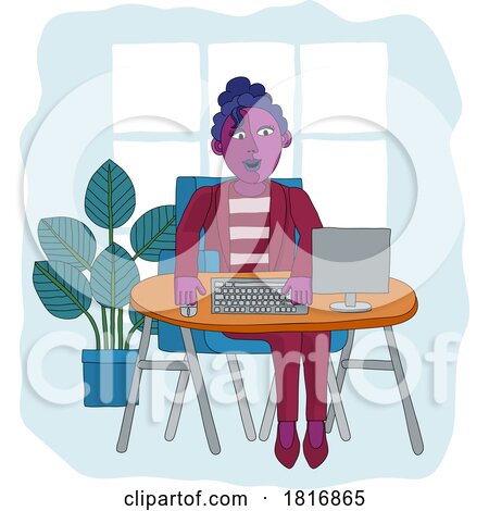 Woman Working Behind Desk Computer Workstation by AtStockIllustration