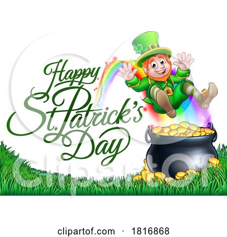 St Patricks Day Leprechaun and Rainbow Pot of Gold by AtStockIllustration