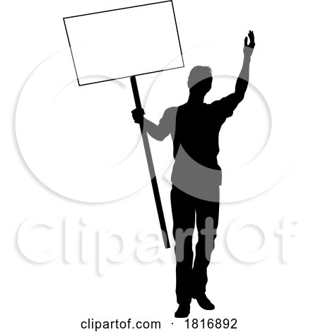 Protest Rally March Picket Sign Silhouette Person by AtStockIllustration