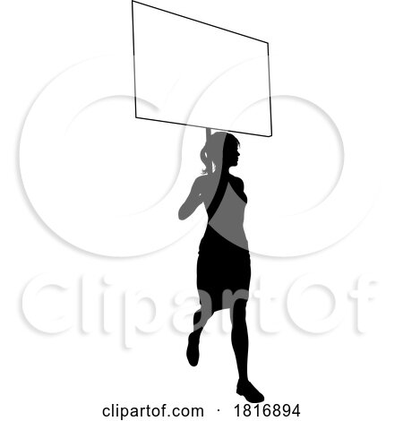 Protest Rally March Picket Sign Silhouette Person by AtStockIllustration