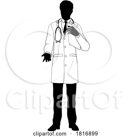 Doctor Man and Clipboard Medical Silhouette Person by AtStockIllustration