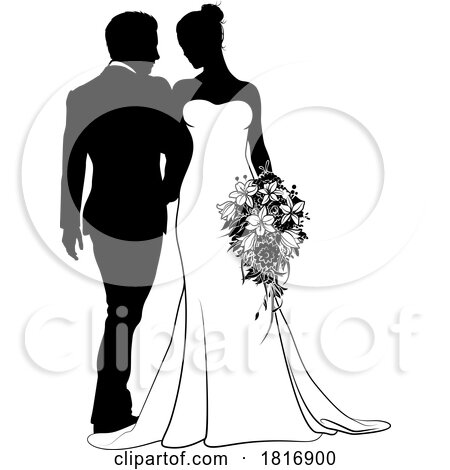 Bride and Groom Couple Wedding Dress Silhouettes by AtStockIllustration