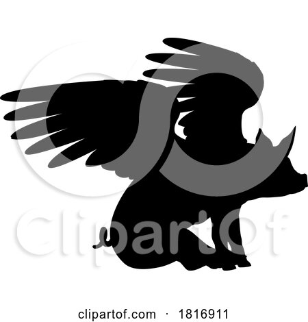 Flying Pig Wings Silhouette Saying Pigs Might Fly by AtStockIllustration