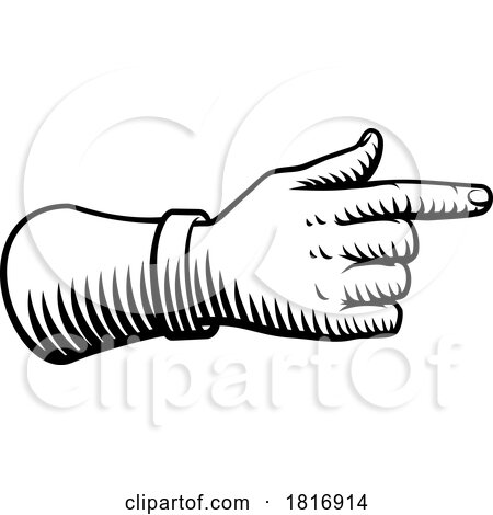 Hand Pointing Finger Etched Vintage Woodcut Style by AtStockIllustration