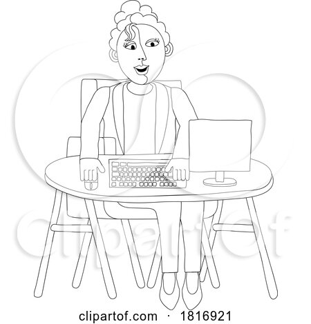 Woman Working Behind Desk Computer Workstation by AtStockIllustration