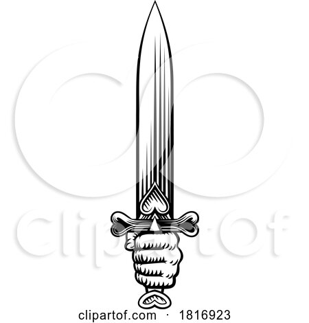 Sword Medieval Weapon Vintage Woodcut Tattoo Style by AtStockIllustration