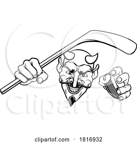 Devil Satan Ice Hockey Sports Mascot Cartoon by AtStockIllustration