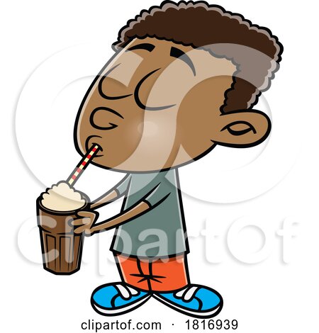 Cartoon Boy Enjoying a Milkshake Licensed Clipart by toonaday