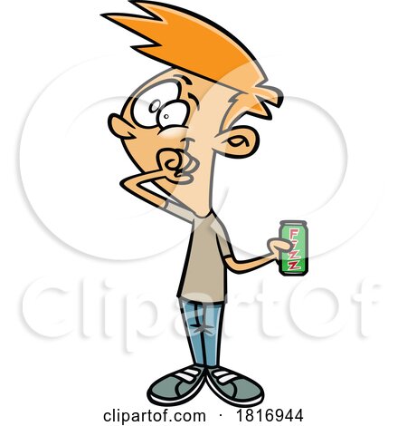 Cartoon Boy Drinking a Fizzy Soda Licensed Clipart by toonaday