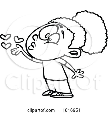 Cartoon Black and White Sweet Girl Blowing a Kiss Licensed Clipart by toonaday