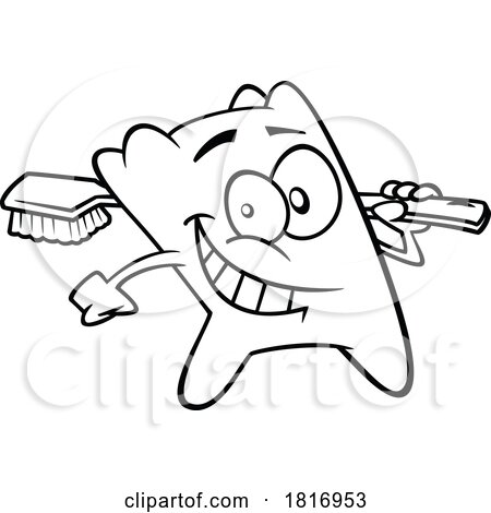 Cartoon Black and White Tooth Mascot Running with a Toothbrush Licensed Clipart by toonaday