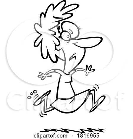 Cartoon Black and White Woman Fleeing Licensed Clipart by toonaday