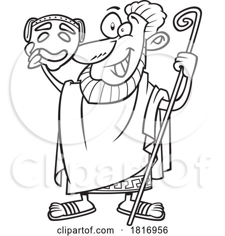 Cartoon Black and White Greek Actor Licensed Clipart by toonaday