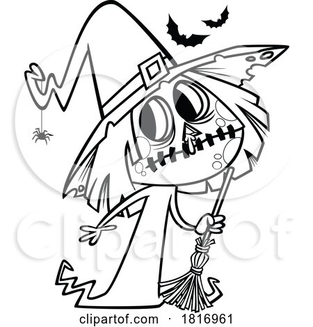 Cartoon Black and White Halloween Zombie Witch Licensed Clipart by toonaday