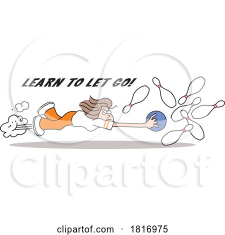 Cartoon Woman Flying with a Bowling Ball with Learn to Let Go Text Licensed Clipart by Johnny Sajem