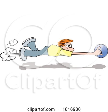 Cartoon Man Flying with a Bowling Ball Licensed Clipart by Johnny Sajem