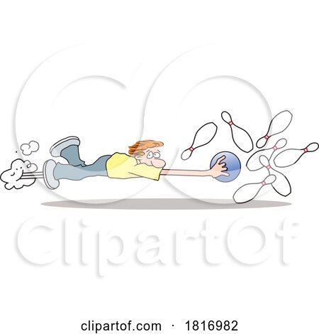 Cartoon Man Flying with a Bowling Ball Licensed Clipart by Johnny Sajem