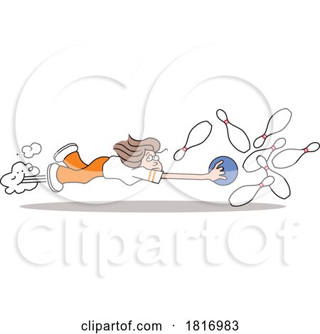 Cartoon Woman Flying with a Bowling Ball Licensed Clipart by Johnny Sajem